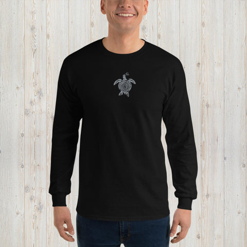 Embroidered Bubbly Turtle Men’s Long Sleeve Shirt