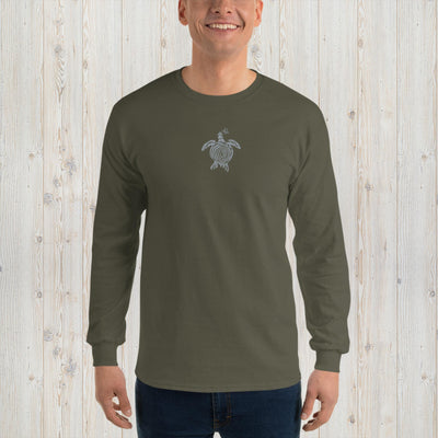 Embroidered Bubbly Turtle Men’s Long Sleeve Shirt