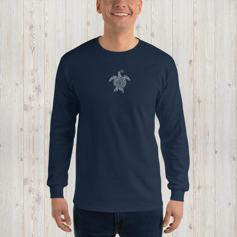 Embroidered Bubbly Turtle Men’s Long Sleeve Shirt