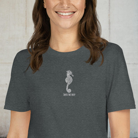 Embroidered Into the Deep Seahorse Short-Sleeve Unisex T-Shirt