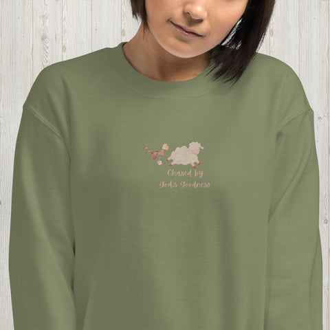 Embroidered Chased by God's Goodness Unisex Sweatshirt